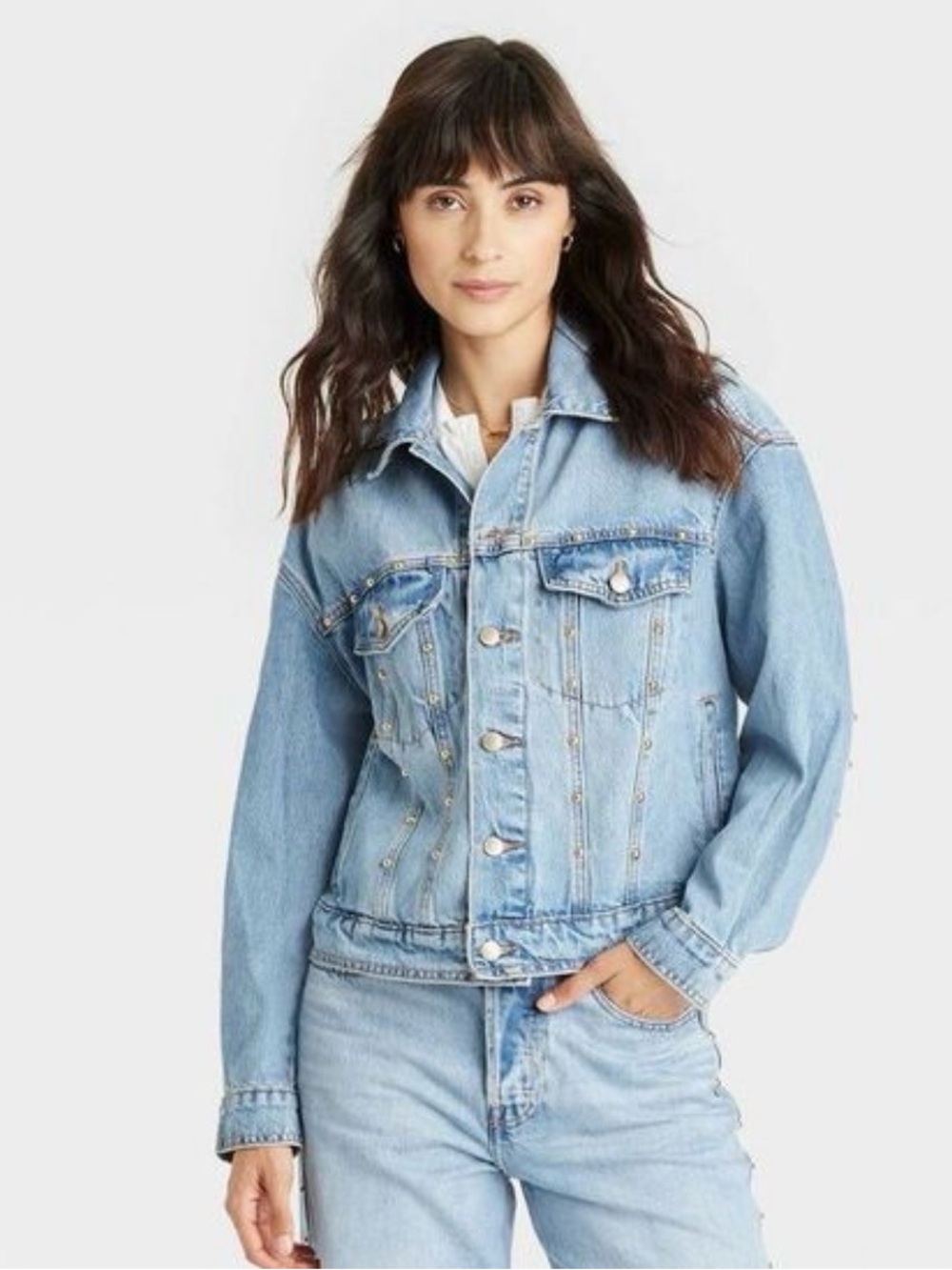 Universal Thread Studded Denim Trucker Jacket Blue Size Small Target